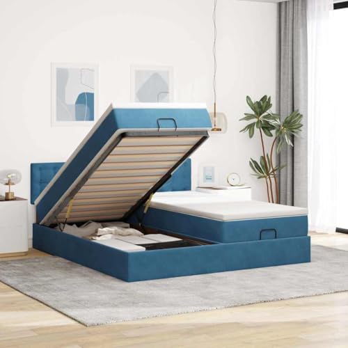 Qnhdfrt Ottomanbett mit Matratze 200x200 cm Dunkelblau Samt Stoff Taschenfederkern Matratze Hydraulischer Hebemechanismus Stauraum für Schlafzimmer Qnhdfrt Ottomanbett mit Matratze 200x200 cm Dunkelblau Samt Stoff Taschenfederkern Matratze Hydraulischer Hebemechanismus Stauraum für Schlafzimmer von Qnhdfrt