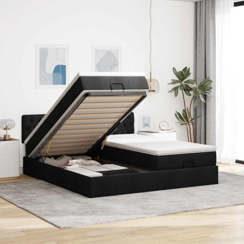Qnhdfrt Ottomanbett mit Matratze 200x200 cm Schwarz Stoff Doppelbett mit Taschenfederkernmatratze und hydraulischem Stauraum für Schlafzimmer Qnhdfrt Ottomanbett mit Matratze 200x200 cm Schwarz Stoff Doppelbett mit Taschenfederkernmatratze und hydraulischem Stauraum für Schlafzimmer von Qnhdfrt
