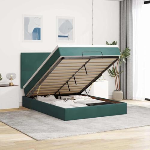 Qnhdfrt Ottomanbett mit Matratzen 140x200 cm Dunkelgrün Samt Stoff Hydraulischer Hebemechanismus mit LED Beleuchtung und Taschenfederkernmatratze für Schlafzimmer Gästebett Qnhdfrt Ottomanbett mit Matratzen 140x200 cm Dunkelgrün Samt Stoff Hydraulischer Hebemechanismus mit LED Beleuchtung und Taschenfederkernmatratze für Schlafzimmer Gästebett von Qnhdfrt