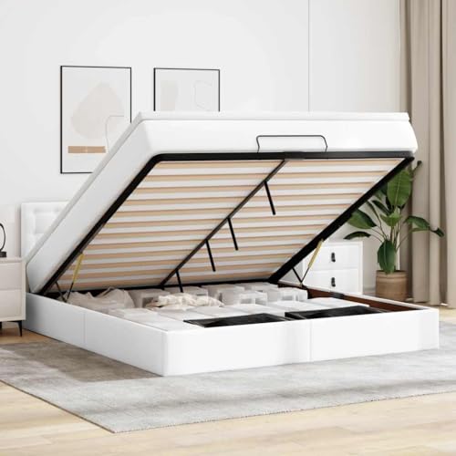 Qnhdfrt Ottomanbett mit Matratzen 160x200 cm Kunstleder Weiß Hydraulisches Bettgestell mit LED Beleuchtung Taschenfederkernmatratze und Stauraum für Schlafzimmer Qnhdfrt Ottomanbett mit Matratzen 160x200 cm Kunstleder Weiß Hydraulisches Bettgestell mit LED Beleuchtung Taschenfederkernmatratze und Stauraum für Schlafzimmer von Qnhdfrt