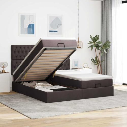 Qnhdfrt Ottomanbett mit Matratzen 200x200 cm Dunkelbraun Stoff Doppelbett mit Stauraum LED Beleuchtung und Taschenfederkernmatratze für Schlafzimmer und Gästezimmer Qnhdfrt Ottomanbett mit Matratzen 200x200 cm Dunkelbraun Stoff Doppelbett mit Stauraum LED Beleuchtung und Taschenfederkernmatratze für Schlafzimmer und Gästezimmer von Qnhdfrt