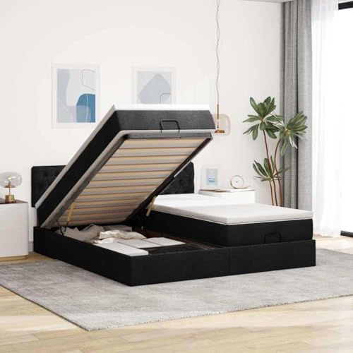 Qnhdfrt Ottomanbett mit Matratzen 200x200 cm Stoff Schwarz Hydraulik Hebesystem LED Beleuchtung Stauraum Box für Schlafzimmer Qnhdfrt Ottomanbett mit Matratzen 200x200 cm Stoff Schwarz Hydraulik Hebesystem LED Beleuchtung Stauraum Box für Schlafzimmer von Qnhdfrt