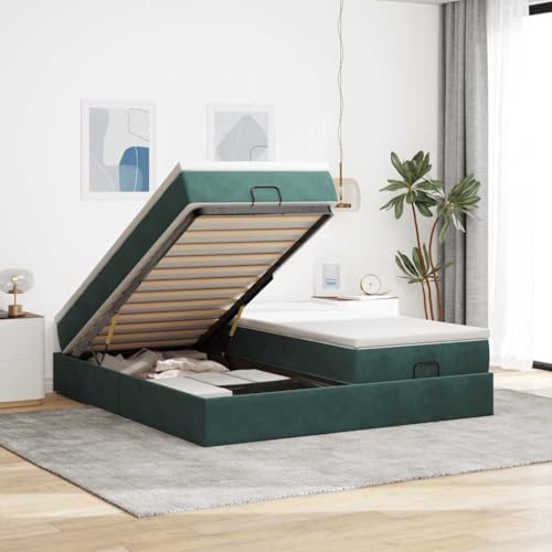 Qnhdfrt Ottomanbett mit Matratzen Dunkelgrün 180x200 cm Samtstoff Doppelbett mit hydraulischem Stauraum und Taschenfederkernmatratze für erholsamen Schlaf von Qnhdfrt