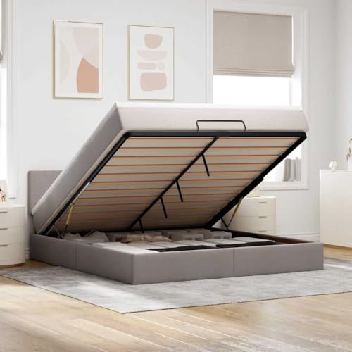 Qnhdfrt Ottomane Doppelbett Taupe 180x200 cm mit Matratze LED Stauraum komplett Polsterbett für Schlafzimmer und Jugendzimmer von Qnhdfrt