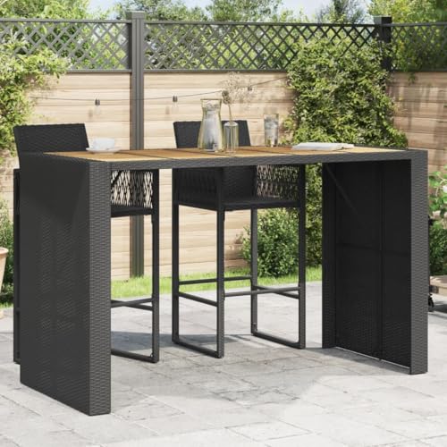 Qnhdfrt Outdoor Bartisch Schwarz mit Akazienholz Platte 185x80x110 cm Gartenmöbel aus Polyrattan für Terrasse Balkon und Garten Robust Langlebig von Qnhdfrt