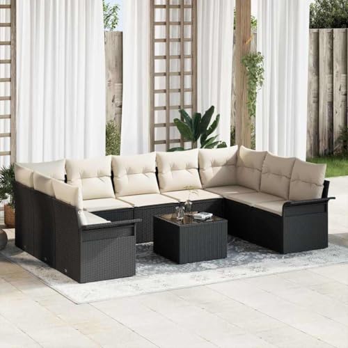 Qnhdfrt Outdoor Ecksofa Set 10 TLG Schwarz Modernes Design Modularer Aufbau Gartenmöbel aus Poly Rattan mit Wetterfesten Kissen für Terrasse Garten von Qnhdfrt