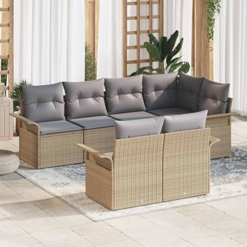 Qnhdfrt Outdoor Ecksofa Set 3 Teiler Beige Poly Rattan Gartenmöbel mit Kissen Sitzgruppe für Balkon Terrasse Wintergarten von Qnhdfrt
