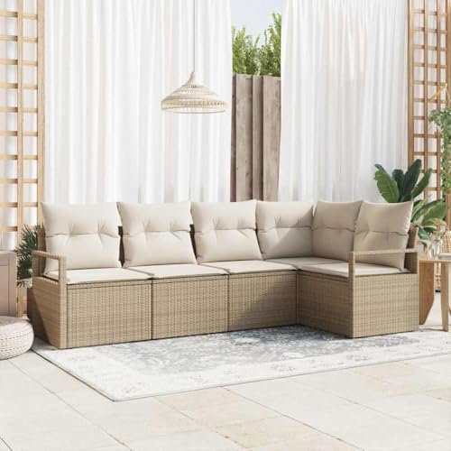 Qnhdfrt Outdoor Ecksofa Set 4-TLG mit Kissen Beige Poly Rattan Modernes Design Verstellbare Füße Wetterfest für Garten Terrasse Balkon Qnhdfrt Outdoor Ecksofa Set 4-TLG mit Kissen Beige Poly Rattan Modernes Design Verstellbare Füße Wetterfest für Garten Terrasse Balkon von Qnhdfrt