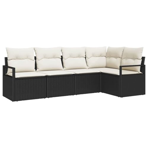 Qnhdfrt Outdoor Ecksofa Set 4 Teile Schwarz Poly Rattan Modulares Gartensofa mit Kissen für Garten Balkon Terrasse Modernes Design Verstellbare Füße Sitzgruppe Outdoor von Qnhdfrt