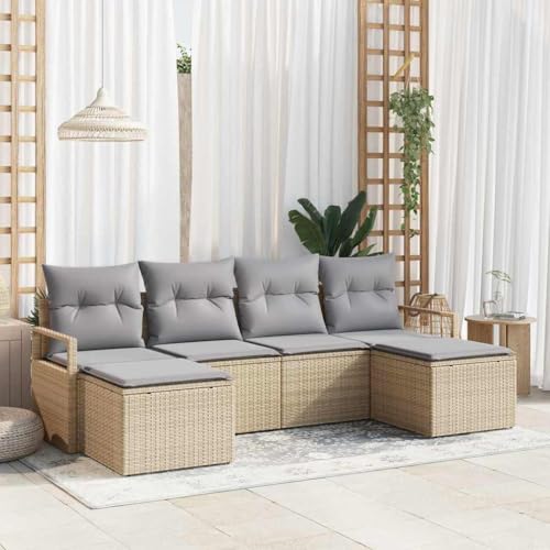 Qnhdfrt Outdoor Ecksofa Set 5 Teile Beige Poly Rattan Gartenmöbel mit Kissen Modernes Design für Terrasse Garten und Balkon von Qnhdfrt
