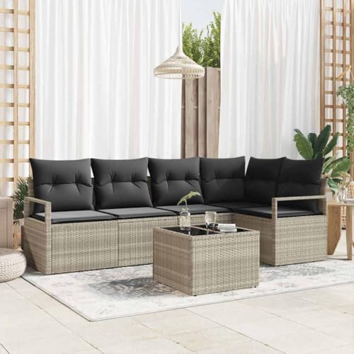 Qnhdfrt Outdoor Ecksofa Set 5 Teile Hellgrau Poly Rattan Modular Sitzgruppe mit Schwarzen Kissen Wetterfest für Garten Terrasse Balkon Qnhdfrt Outdoor Ecksofa Set 5 Teile Hellgrau Poly Rattan Modular Sitzgruppe mit Schwarzen Kissen Wetterfest für Garten Terrasse Balkon von Qnhdfrt