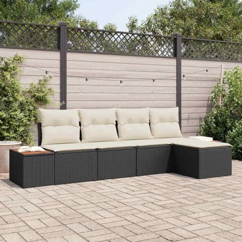 Qnhdfrt Outdoor Ecksofa Set 5 Teile Schwarz Poly Rattan Gartenmöbel mit Stauraum Lounge Set für Terrasse Balkon und Garten von Qnhdfrt