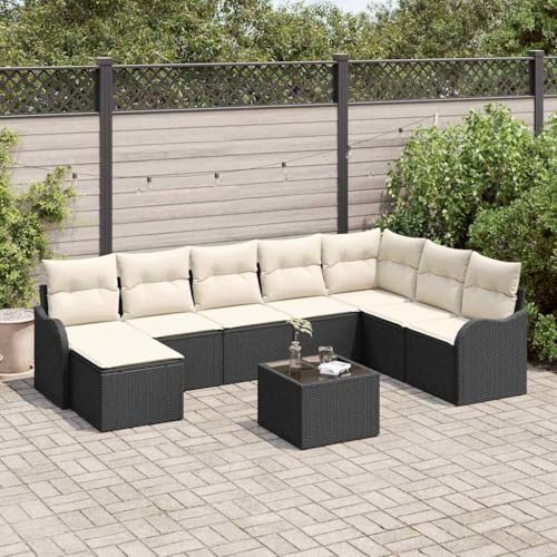 Qnhdfrt Outdoor Ecksofa Set 6 Sitzer Schwarz Modernes Design Naturrattan Handgewebt Modular Verstellbare Füße Wetterfest für Garten Terrasse Balkon von Qnhdfrt