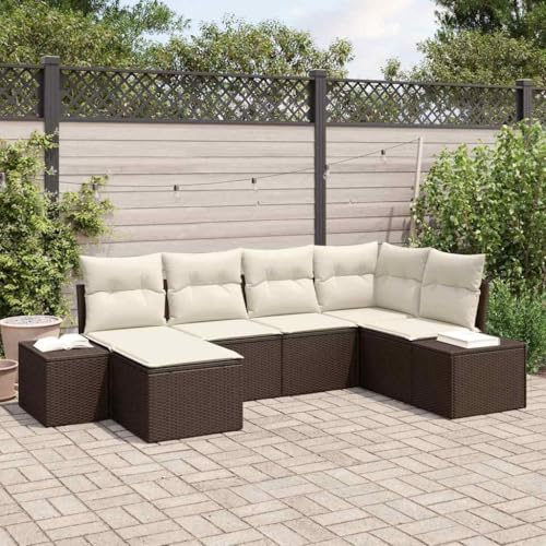 Qnhdfrt Outdoor Ecksofa Set 6 TLG Braun aus Poly Rattan mit Kissen Modulares Design für Garten Terrasse und Balkon von Qnhdfrt