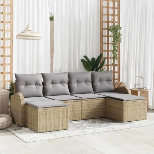 Qnhdfrt Outdoor Ecksofa Set 6 Teile Beige Poly Rattan Gartenmöbel mit Kissen für Balkon Terrasse und Garten Modernes Design Robust und Langlebig von Qnhdfrt