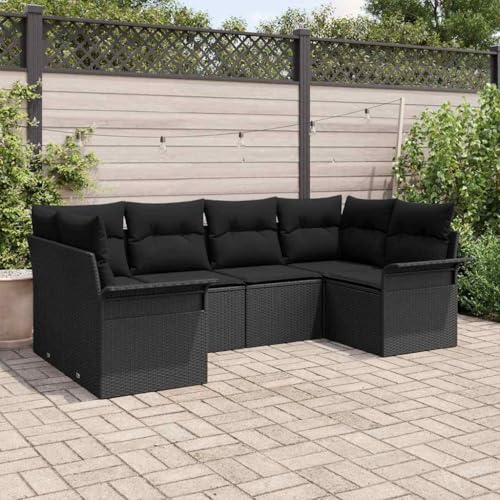 Qnhdfrt Outdoor Ecksofa Set 6 Teile Schwarz Poly Rattan Gartenmöbel mit Kissen Wetterfeste Lounge Sitzgruppe für Terrasse Balkon und Garten von Qnhdfrt