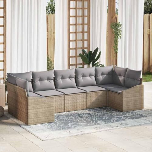Qnhdfrt Outdoor Ecksofa Set 7 TLG. aus natürlichem Rattan mit Kissen Beige Modernes Design für Garten Terrasse Balkon Sitzgruppe Lounge Möbel von Qnhdfrt