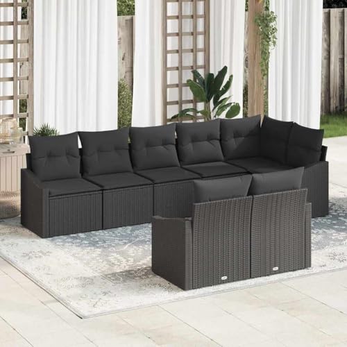 Qnhdfrt Outdoor Ecksofa Set 8 TLG Schwarz Poly Rattan Modernes Design Gartenmöbel mit Kissen für Terrasse Balkon und Garten von Qnhdfrt