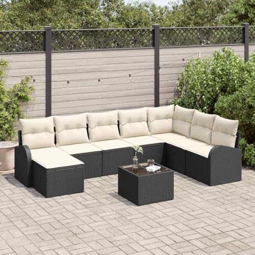 Qnhdfrt Outdoor Ecksofa Set 9 Teile Poly Rattan Braun mit Creme Kissen für Garten Terrasse Balkon Modernes Design Wetterbeständig von Qnhdfrt