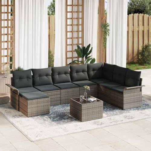 Qnhdfrt Outdoor Ecksofa Set 9 teilig Grau Modernes Design mit Kissen aus Poly Rattan für Garten Terrasse Balkon Qnhdfrt Outdoor Ecksofa Set 9 teilig Grau Modernes Design mit Kissen aus Poly Rattan für Garten Terrasse Balkon von Qnhdfrt