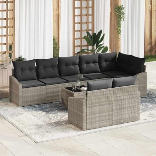 Qnhdfrt Outdoor Ecksofa Set 9 teilig Grau Poly Rattan mit Kissen und Tisch für Garten Terrasse Balkon Qnhdfrt Outdoor Ecksofa Set 9 teilig Grau Poly Rattan mit Kissen und Tisch für Garten Terrasse Balkon von Qnhdfrt