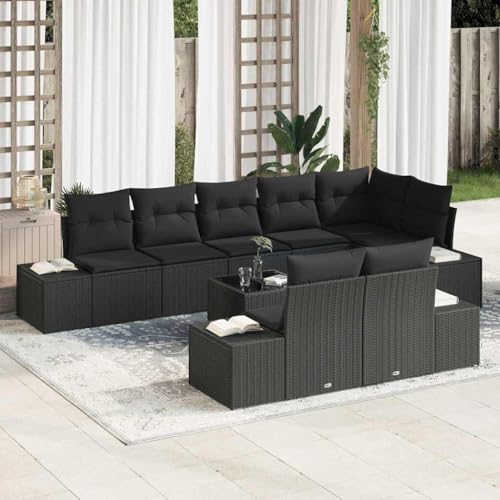 Qnhdfrt Outdoor Ecksofa Set 9 teilig Schwarz Poly Rattan Gartenmöbel mit Kissen Modular Sitzgruppe für Terrasse Garten von Qnhdfrt