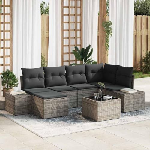 Qnhdfrt Outdoor Ecksofa Set Grau 7 teiliges Gartenmöbel Set aus Poly Rattan mit Eck Sitz Mittel Sitz Seitensofa Fußhocker und Tisch Modernes Design für Terrasse Balkon und Garten Qnhdfrt Outdoor Ecksofa Set Grau 7 teiliges Gartenmöbel Set aus Poly Rattan mit Eck Sitz Mittel Sitz Seitensofa Fußhocker und Tisch Modernes Design für Terrasse Balkon und Garten von Qnhdfrt