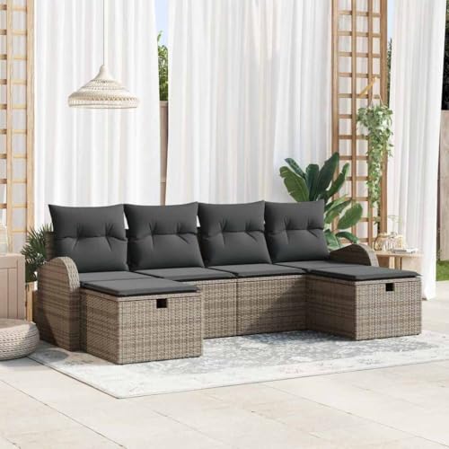 Qnhdfrt Outdoor Ecksofa Set Grau Poly Rattan 6-TLG. Garten-Sofagarnitur mit Kissen Modernes Design für Balkon und Terrasse Qnhdfrt Outdoor Ecksofa Set Grau Poly Rattan 6-TLG. Garten-Sofagarnitur mit Kissen Modernes Design für Balkon und Terrasse von Qnhdfrt