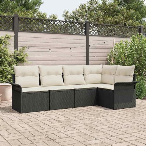 Qnhdfrt Outdoor Ecksofa Set Schwarz Poly Rattan 5 Sitzer Gartenmöbel mit UV beständigen Kissen Modular und Langlebig für Terrasse Balkon Garten von Qnhdfrt