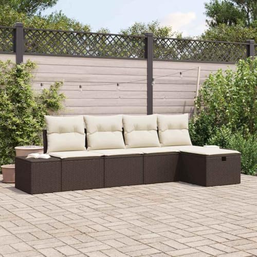 Qnhdfrt Outdoor Ecksofa-Set aus PE-Rattan mit Stauraum, wasserabweisend, modernes Design für Garten, Balkon und Terrasse, 5-TLG. Set in Creme Qnhdfrt Outdoor Ecksofa-Set aus PE-Rattan mit Stauraum, wasserabweisend, modernes Design für Garten, Balkon und Terrasse, 5-TLG. Set in Creme von Qnhdfrt
