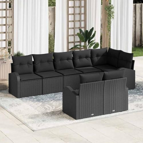 Qnhdfrt Outdoor Ecksofa-Set aus schwarzem Poly-Rattan mit Kissen, 8-teilig für Garten, Balkon und Terrasse, modernes Design, wetterfest und platzsparend von Qnhdfrt
