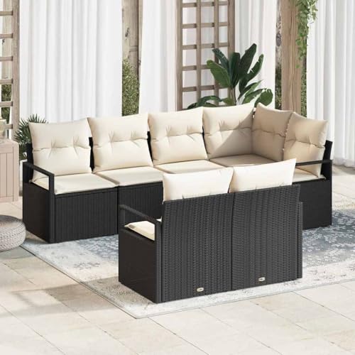Qnhdfrt Outdoor Ecksofa aus natürlichem Rattan in Schwarz, modernes Design mit wetterfestem Poly-Rattan, modularer Aufbau für Garten und Terrasse, Platz für 6 Personen von Qnhdfrt