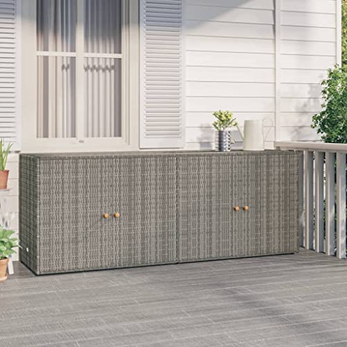 Qnhdfrt Outdoor Gartenschrank Grau 198x55,5x80 cm Poly Rattan mit Akazienholz Griffen, Wetterbeständiger Aufbewahrungsschrank für Garten, Balkon, Terrasse von Qnhdfrt