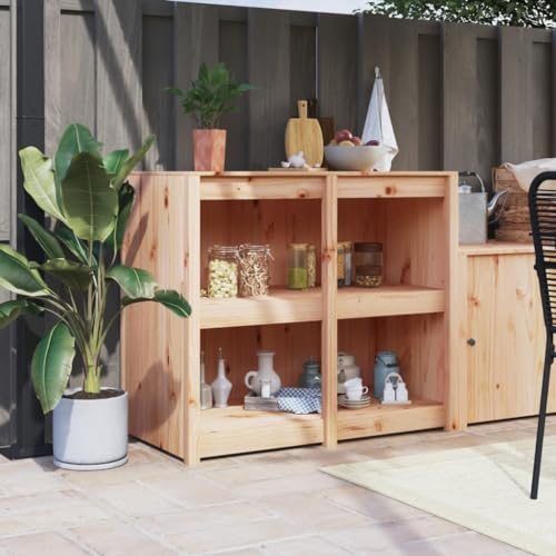 Qnhdfrt Outdoor Küchenschrank Massivholz Kiefer Unbehandelt 106x55x92 cm Rustikaler Gartenschrank mit Viel Stauraum und Modularem Design für Gartenküche von Qnhdfrt