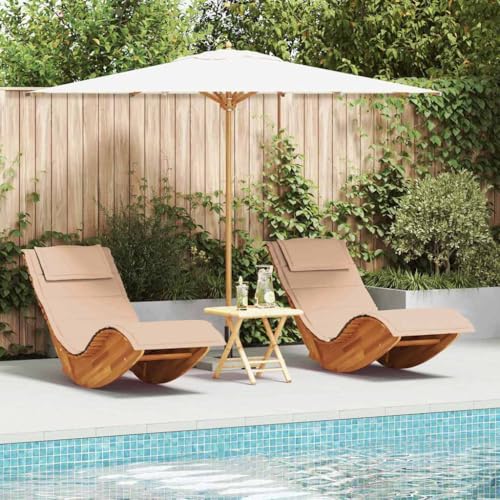 Qnhdfrt Outdoor-Liegestuhl-Set aus massivem Teakholz, beige, 2er-Set mit wetterfesten Kissen, ergonomisches Design für Garten, Terrasse und Balkon Qnhdfrt Outdoor-Liegestuhl-Set aus massivem Teakholz, beige, 2er-Set mit wetterfesten Kissen, ergonomisches Design für Garten, Terrasse und Balkon von Qnhdfrt
