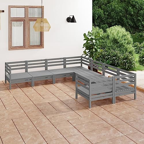 Qnhdfrt Outdoor Lounge Set aus massivem Kiefernholz Grau 8 teilig Gartenmöbel mit Paletten Design für Terrasse Balkon und Garten von Qnhdfrt
