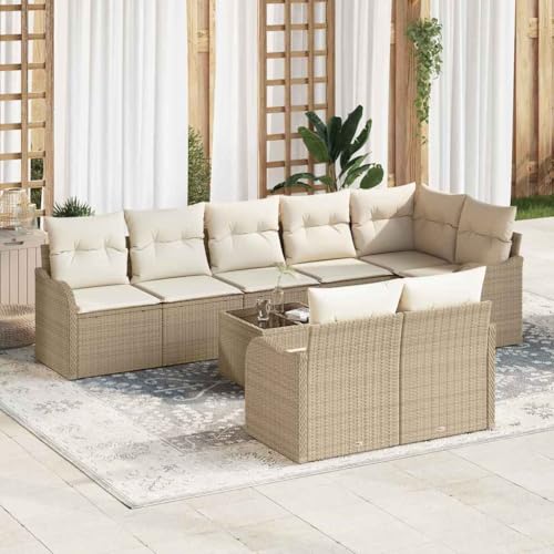 Qnhdfrt Outdoor Sitzgruppe 5 teilig aus Natur Rattan Beige Modernes Design Wetterfeste Gartenmöbel mit Kissen für Balkon Terrasse Garten von Qnhdfrt