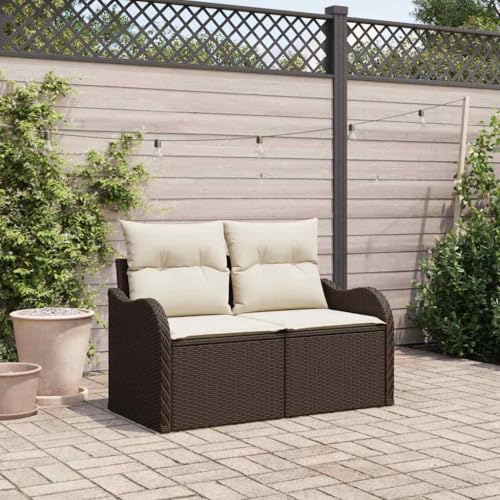 Qnhdfrt Outdoor-Sofa 2-Sitzer mit Kissen aus UV-beständigem Rattan in Braun-Creme für Garten, Terrasse und Balkon von Qnhdfrt