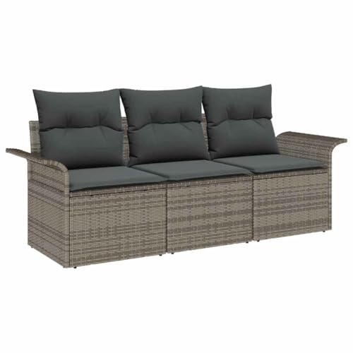 Qnhdfrt Outdoor Sofa Set 3 teilig Grau Poly Rattan Modular Modernes Design Wetterbeständig für Garten Terrasse Balkon von Qnhdfrt