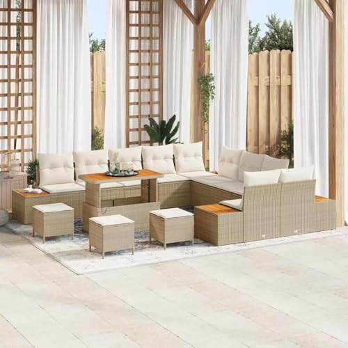 Qnhdfrt Outdoor Sofa Set 4 Sitzer Beige Poly Rattan Gartenmöbel mit Kissen Zeitgenössisches Design für Terrasse Balkon und Garten von Qnhdfrt