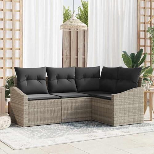 Qnhdfrt Outdoor Sofa Set 4 Teile Beige Poly Rattan Gartenmöbel Set mit Kissen Modulares Design für Terrasse Balkon und Garten von Qnhdfrt