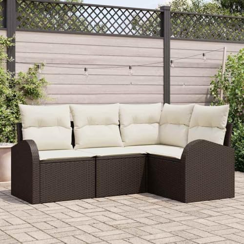 Qnhdfrt Outdoor Sofa Set 4 Teile Braun Poly Rattan Gartenmöbel mit Wetterfesten Kissen Modulares Design für Balkon Terrasse Garten Qnhdfrt Outdoor Sofa Set 4 Teile Braun Poly Rattan Gartenmöbel mit Wetterfesten Kissen Modulares Design für Balkon Terrasse Garten von Qnhdfrt