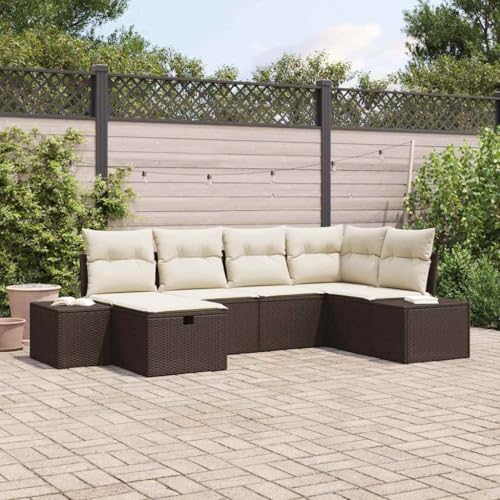 Qnhdfrt Outdoor Sofa Set 6-teilig Modernes Garten Lounge Set aus Poly Rattan Braun mit Stauraum und Kissen für Balkon Terrasse Garten Qnhdfrt Outdoor Sofa Set 6-teilig Modernes Garten Lounge Set aus Poly Rattan Braun mit Stauraum und Kissen für Balkon Terrasse Garten von Qnhdfrt
