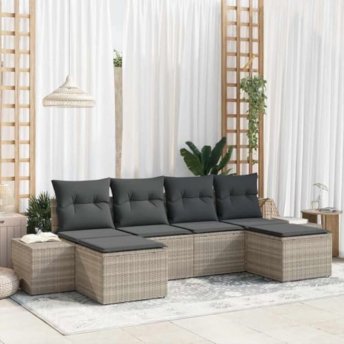 Qnhdfrt Outdoor Sofa Set 6-teilig aus Poly-Rattan in Hellgrau Modernes Design für Garten und Terrasse Wetterfest und langlebig von Qnhdfrt