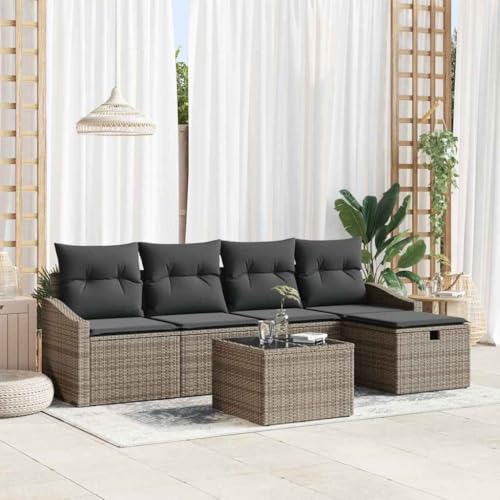 Qnhdfrt Outdoor Sofa Set 6-teilig aus wetterfestem Poly Rattan in Grau mit Stauraum und Gartentisch - Modernes Design für Garten, Terrasse und Balkon Qnhdfrt Outdoor Sofa Set 6-teilig aus wetterfestem Poly Rattan in Grau mit Stauraum und Gartentisch - Modernes Design für Garten, Terrasse und Balkon von Qnhdfrt