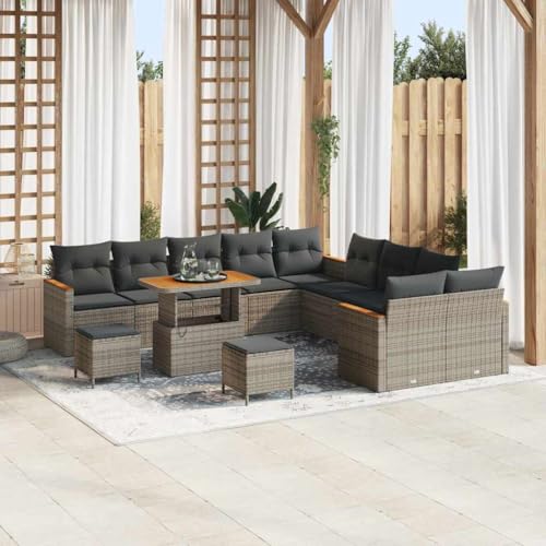 Qnhdfrt Outdoor Sofa Set Grau 13 teiliges Gartenmöbel Set aus Poly Rattan mit Akazie Couchtisch für Terrasse Balkon Lounge Bereich Qnhdfrt Outdoor Sofa Set Grau 13 teiliges Gartenmöbel Set aus Poly Rattan mit Akazie Couchtisch für Terrasse Balkon Lounge Bereich von Qnhdfrt