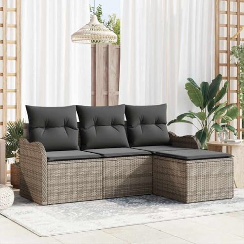 Qnhdfrt Outdoor Sofa Set Grau 3 Sitzer Poly Rattan Gartenmöbel mit Kissen Modulares Design Wetterfest und Pflegeleicht für Garten Terrasse Balkon von Qnhdfrt