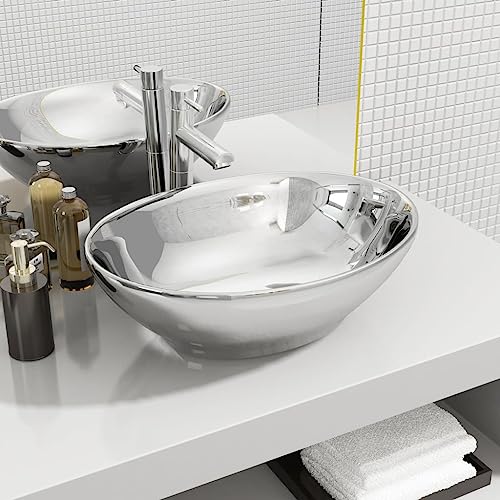 Qnhdfrt Ovales Keramik Waschbecken 40 x 33 x 13,5 cm Hochglanz Aufsatzwaschbecken Modernes Design für Badezimmer Gäste WC und Schminkraum von Qnhdfrt