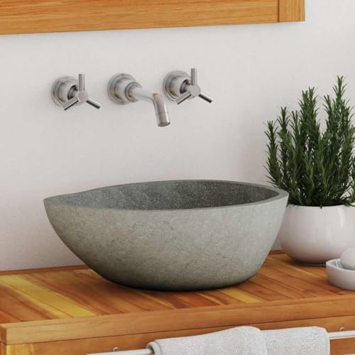 Qnhdfrt Ovales Waschbecken aus natürlichem Flussstein 37-46 x 29-36 cm Stilvolles Aufsatzwaschbecken für Badezimmer Gäste WC und Camping von Qnhdfrt