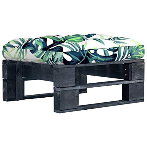 Qnhdfrt Palettenhocker aus schwarz imprägniertem Kiefernholz 60 x 60 x 25 cm mit Blattmuster Kissen Wetterbeständig & Vielseitig als Ottomane oder Beistelltisch für Garten Terrasse und Wohnzimmer von Qnhdfrt